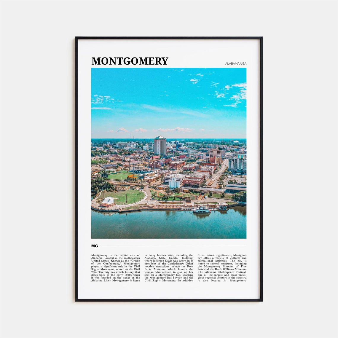 Montgomery Alabama Aerial Downtown Riverfront Skyline Travel Poster