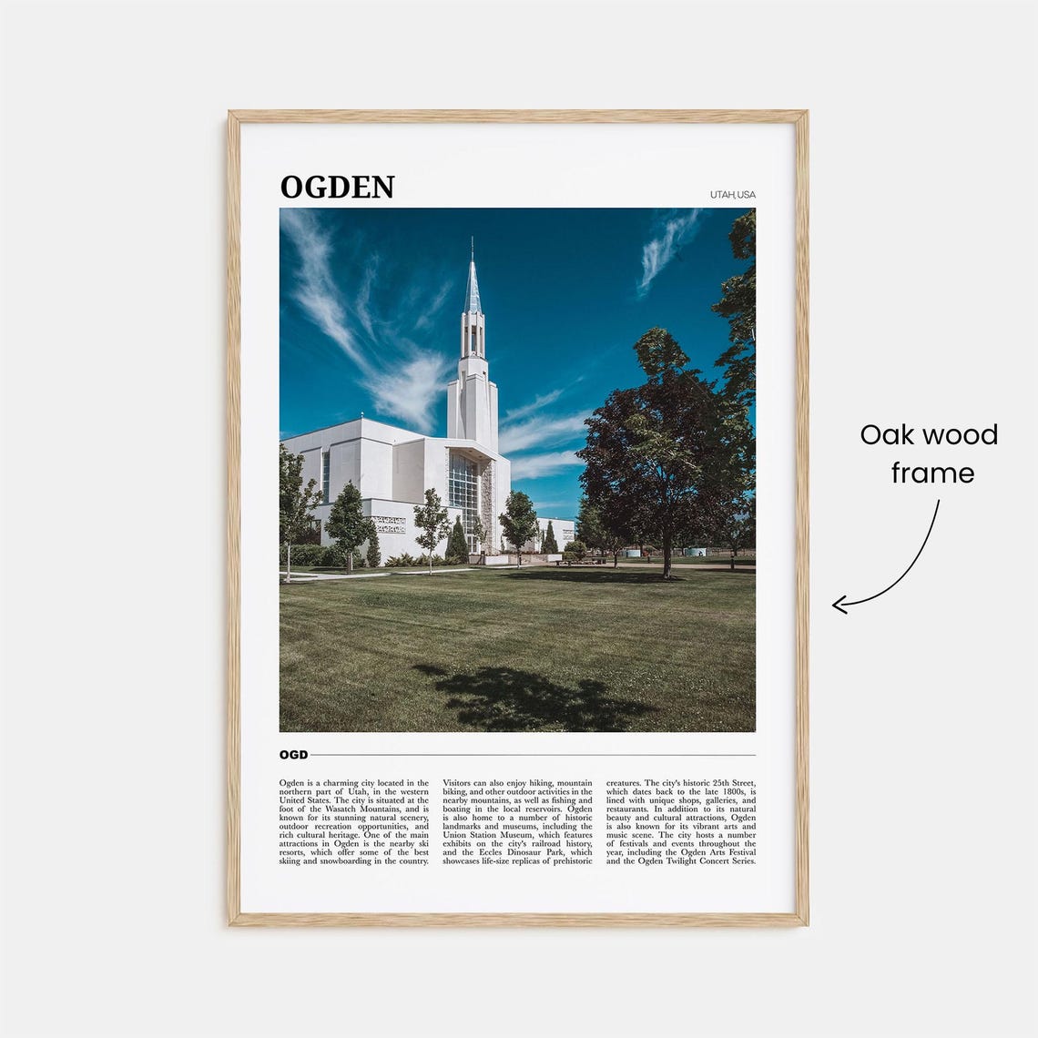 Ogden Utah USA White Spired Church Bright Blue Sky Travel Poster - Image 3