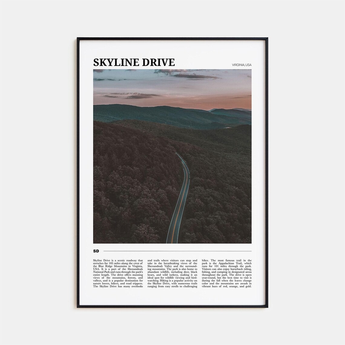 Skyline Drive Travel Poster, Virginia USA