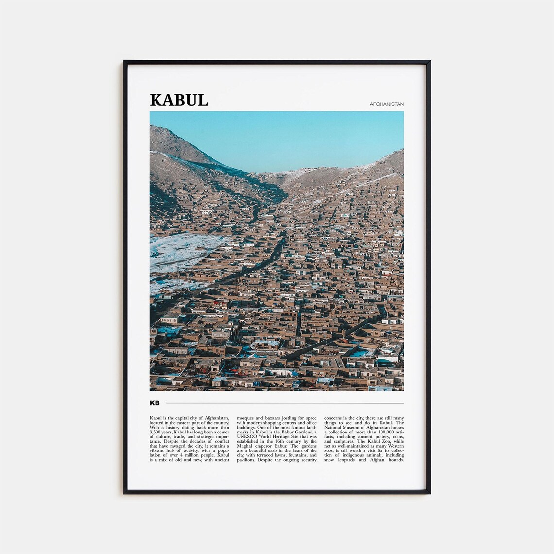 Kabul Afghanistan Mountain Cityscape Travel Photography Poster