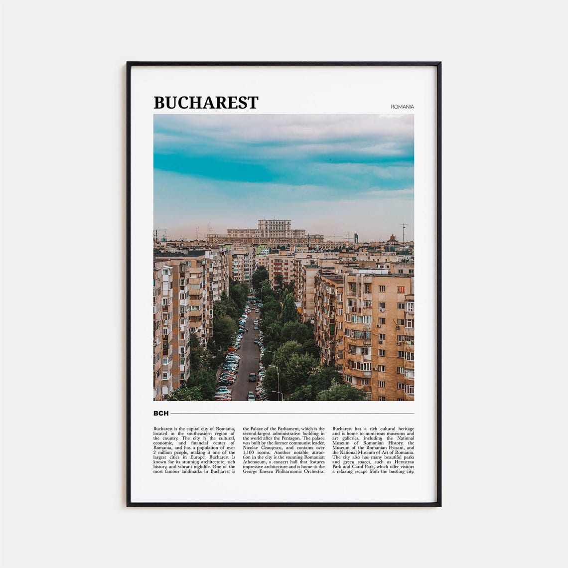 Bucharest Romania Cityscape Apartment Blocks Skyline Travel Poster