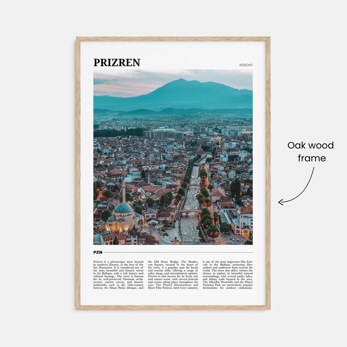 Prizren Kosovo Old Town Mosque River Bridge Aerial View Poster - Image 3