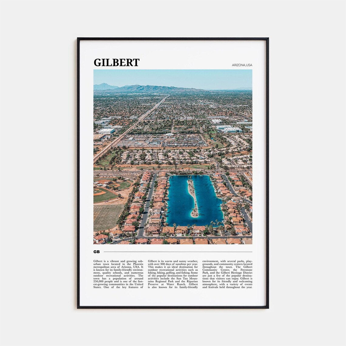 Gilbert Travel Poster, Arizona USA Wall Art Print
