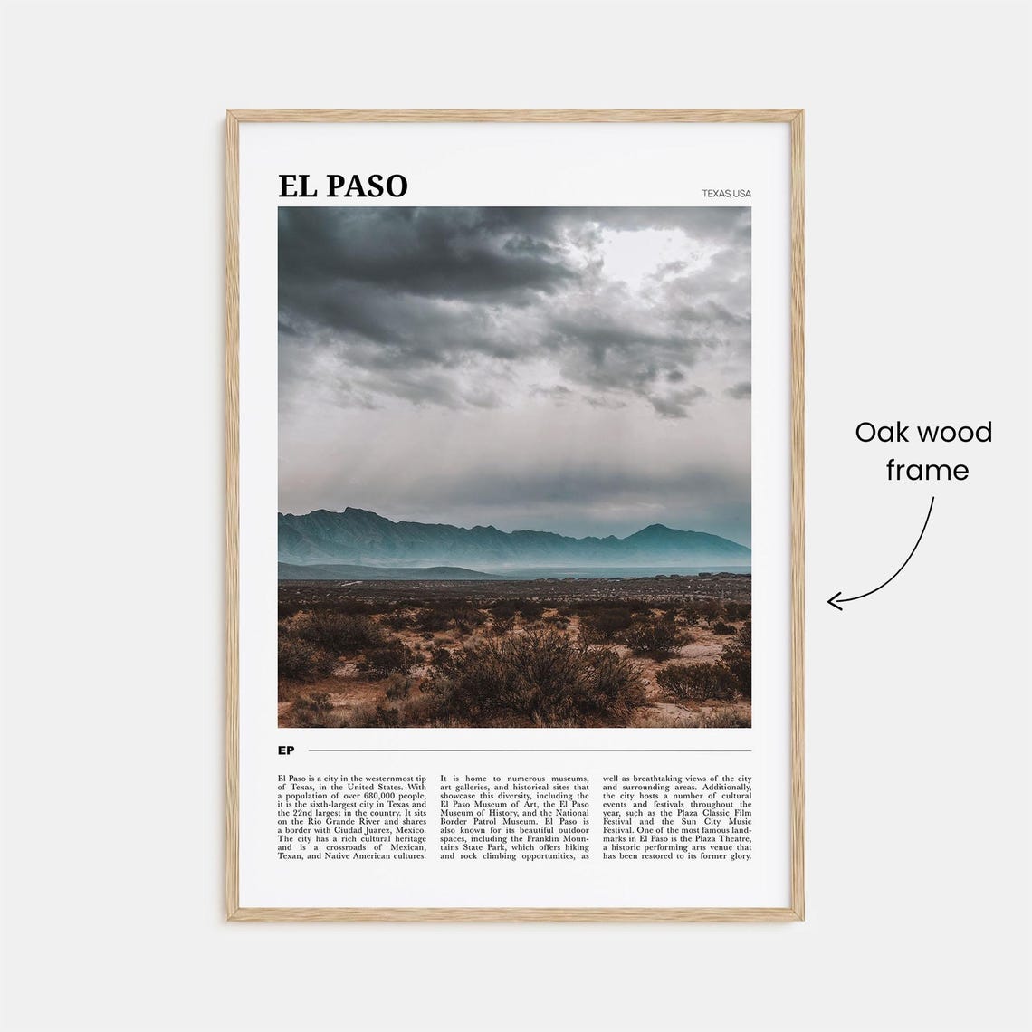 El Paso Texas Desert Landscape Mountain Storm Clouds Travel Poster - Image 3