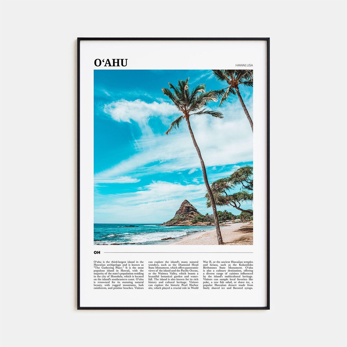 Oahu Hawaii Palm Tree Beach Tropical Ocean View Travel Poster