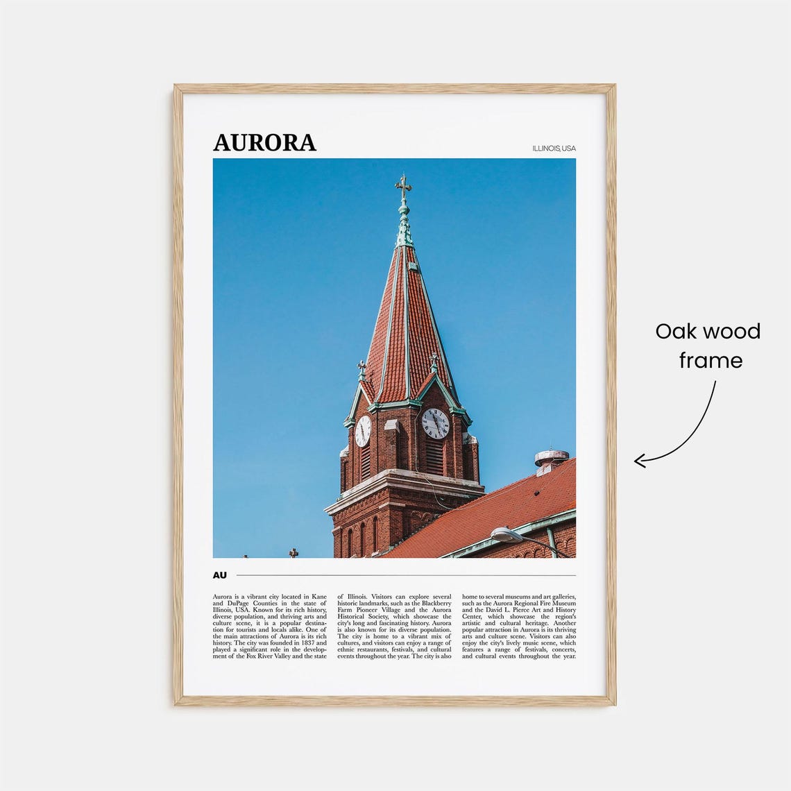 Aurora Illinois Historic Brick Church Steeple Clock Tower Poster - Image 3