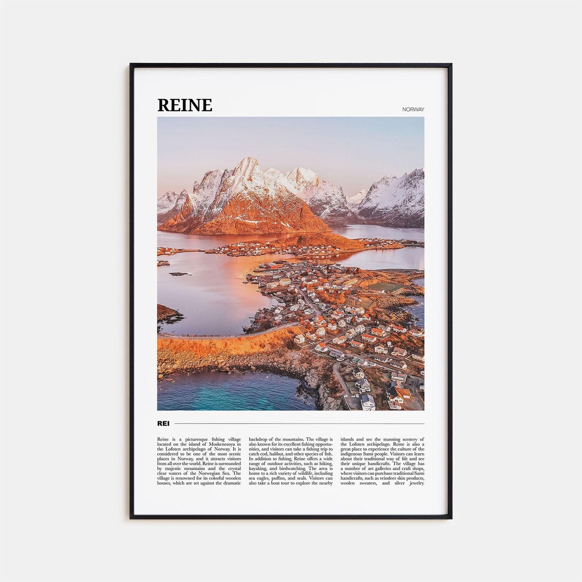 Reine Norway Lofoten Fishing Village Sunset Mountain Travel Poster
