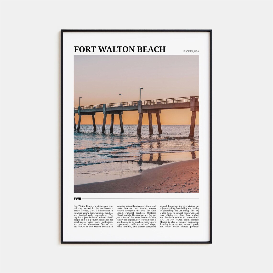 Fort Walton Beach Florida USA Sunset Fishing Pier Photo Travel Poster