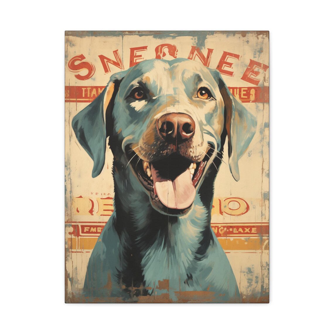 Happy Blue Dog Vintage Sign Smiling Canine Retro Pop Art Poster