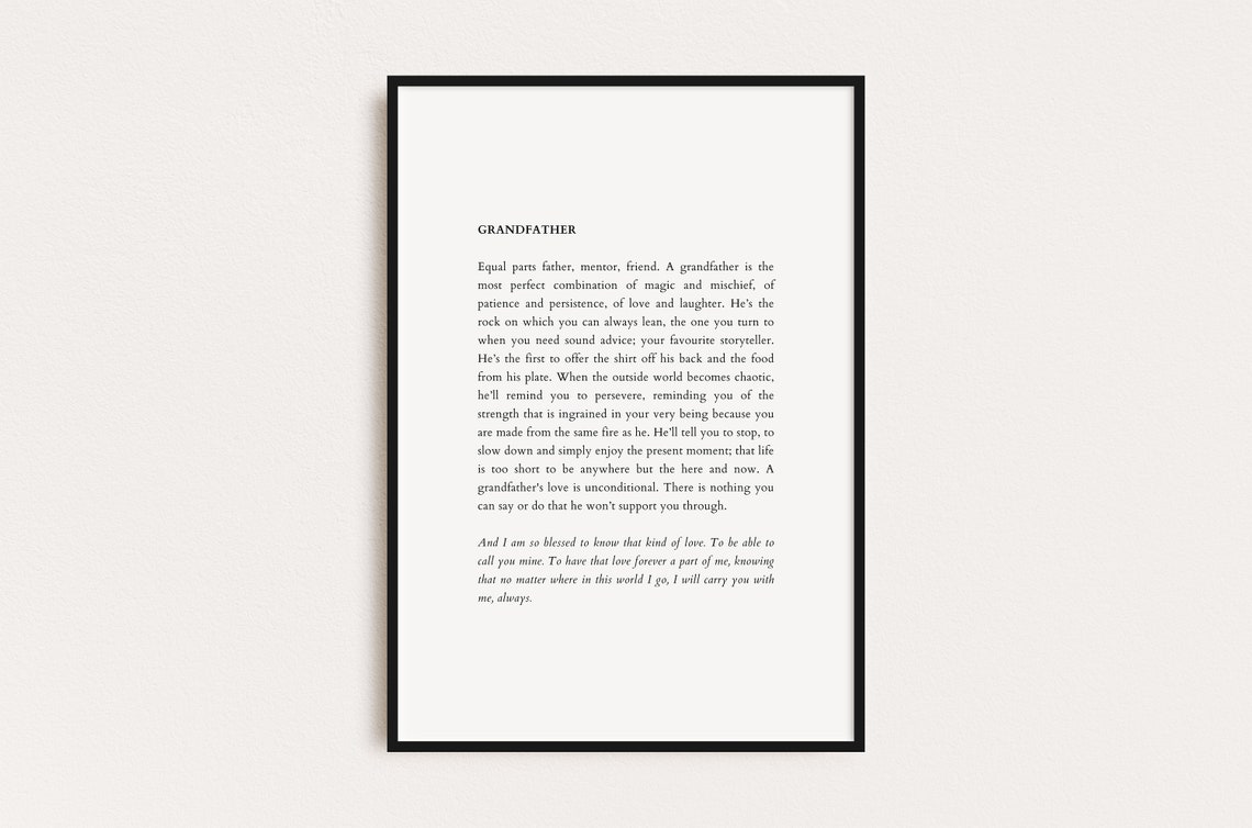 Heartfelt Grandfather Poem Typography Poster Gift for Grandpa