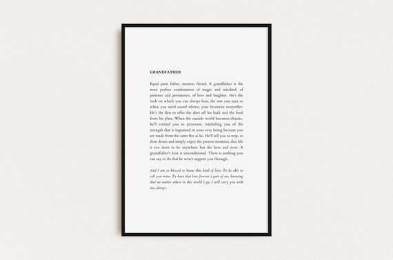 Heartfelt Grandfather Poem Typography Poster Gift for Grandpa