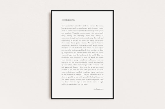 Pisces Zodiac Print Star Sign Quote Print Astrology Typography Print Prints Quotes Instant
