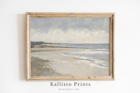 Neutral Coastal Beach Scene Art Print, Minimalist Seaside
