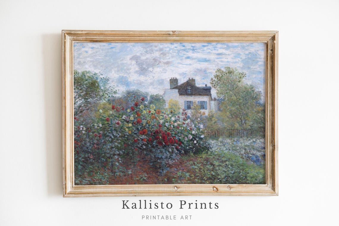 Claude Monet Flower Garden With Dahlias At Argenteuil Cottage Poster