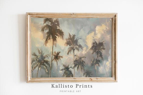 Tropical Palm Tree Art Print, Neutral Boho Coastal