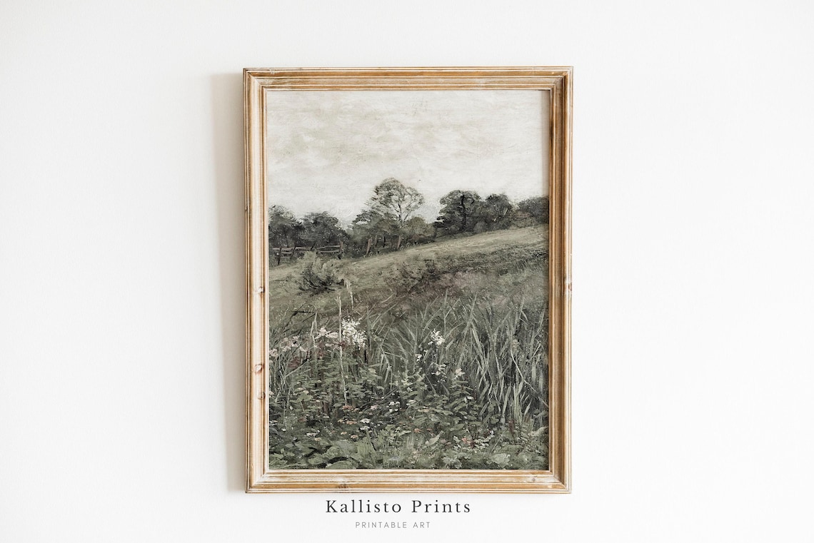 Vintage Wildflower Meadow Painting Rustic Country Landscape Poster