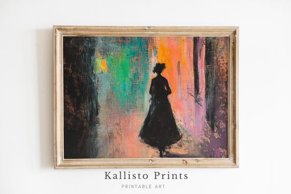 Silhouette In The Night Wall Art Abstract Moody Artwork Painting For Modern Decor