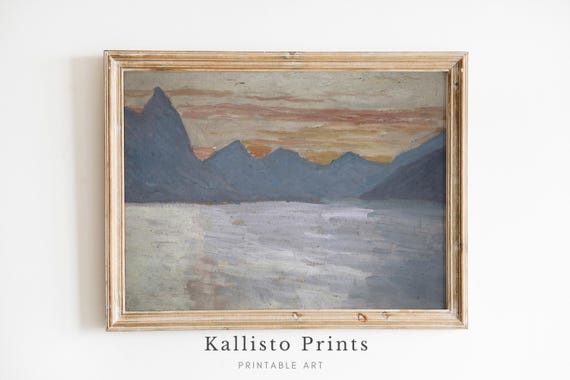 Mountain Sunset Art Minimalist Landscape Serene Nature Scene Blue Mountains Wall Art90