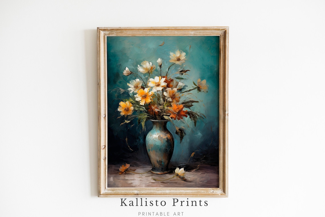 Vibrant Yellow Wildflowers In Blue Ceramic Vase Floral Poster