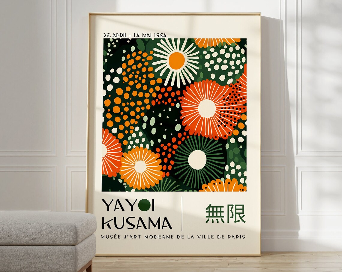 Yayoi Kusama Orange Green Flowers 1984 Paris Museum Poster Art