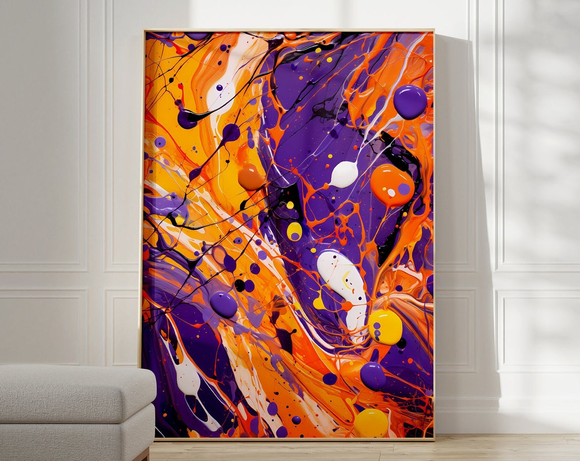 Jackson Pollock Style Purple Orange Drip Painting Abstract Art Poster