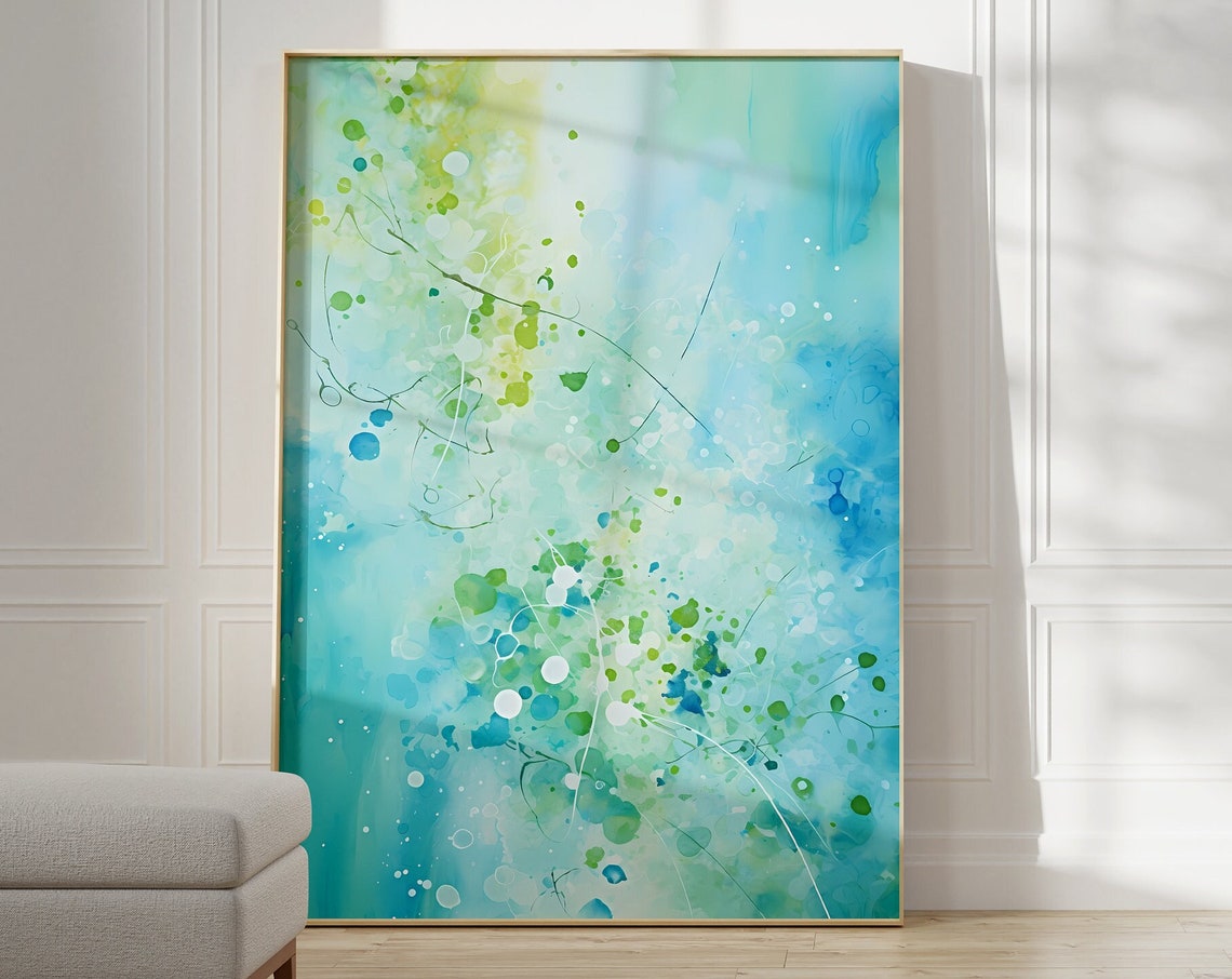 Jackson Pollock Inspired Blue Green Splatter Abstract Poster