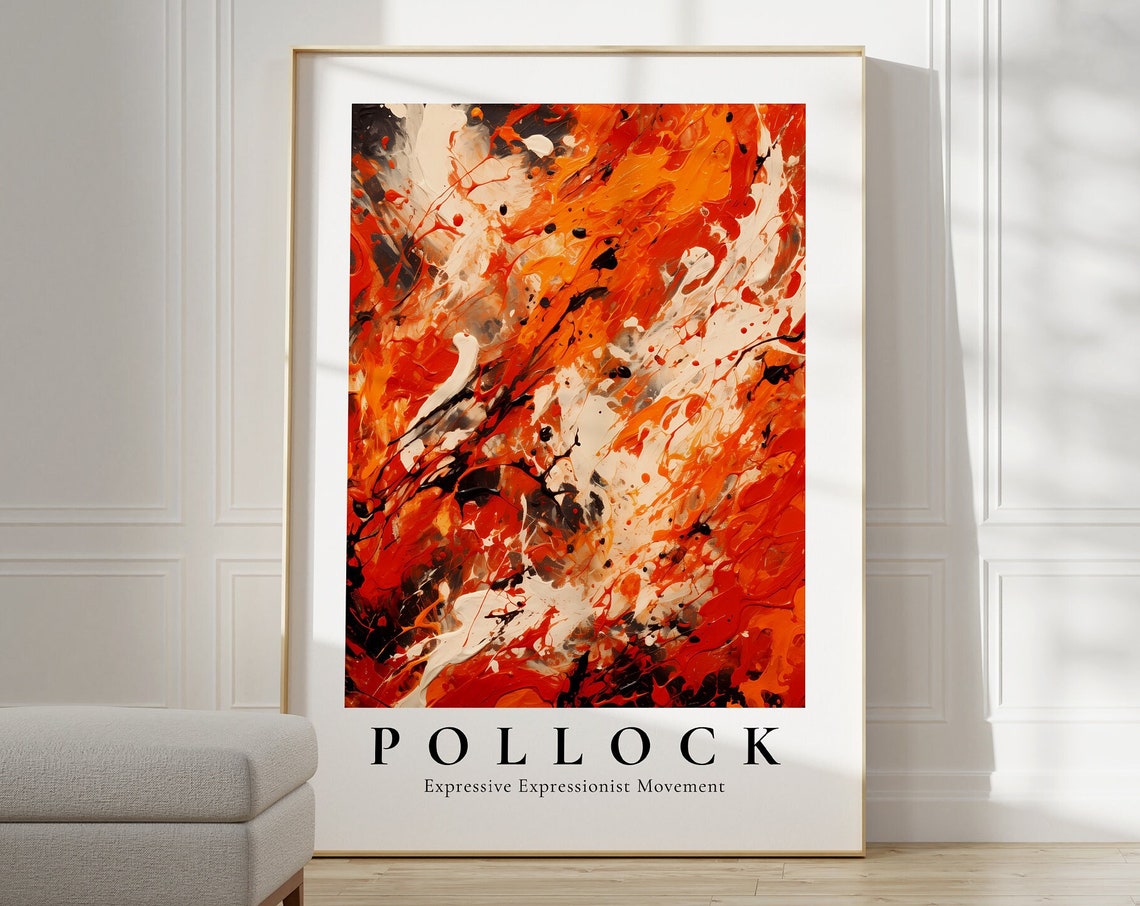 Pollock Fiery Orange Red Splatter Expressive Abstract Art Poster - Image 5