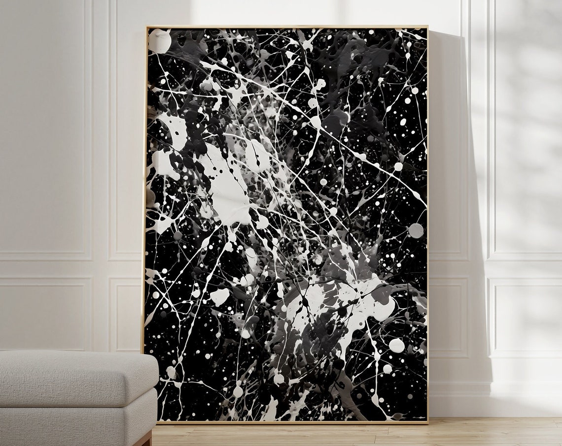 Jackson Pollock Style White Black Contrast Drip Splatter Art Poster