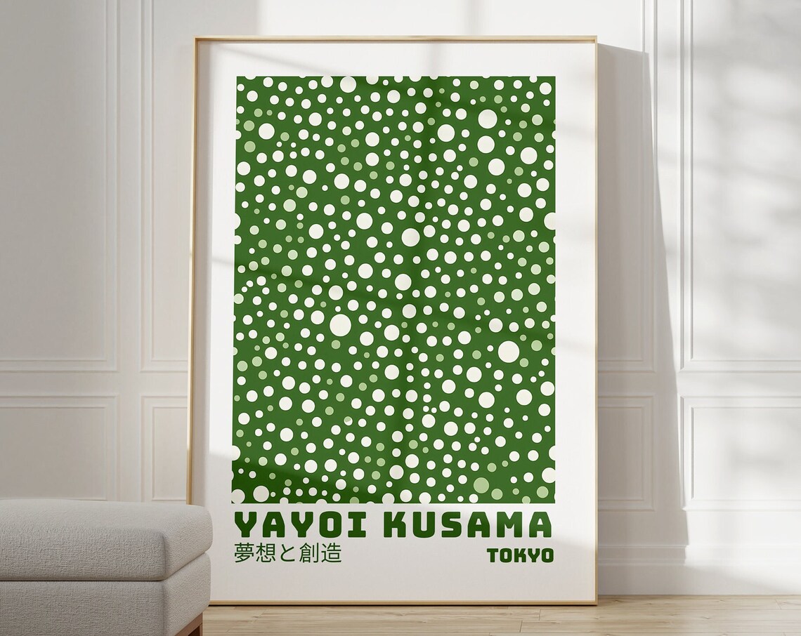 Yayoi Kusama Green and White Polka Dots Tokyo Exhibition Poster