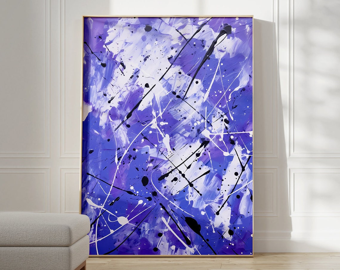 Jackson Pollock Style Purple White Drip Splatter Abstract Art Poster