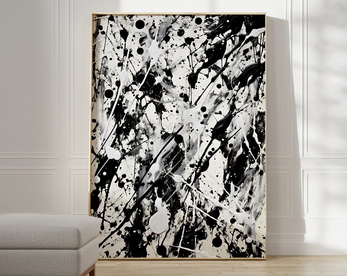 Jackson Pollock Style Black White Drip Splatter Abstract Art Poster
