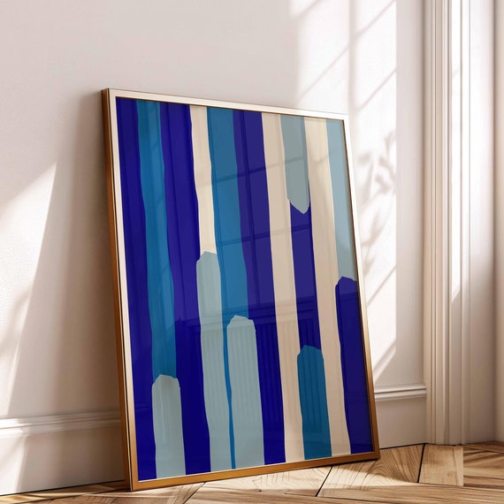Blue Minimalist Abstract Stripes Geometric Art Print