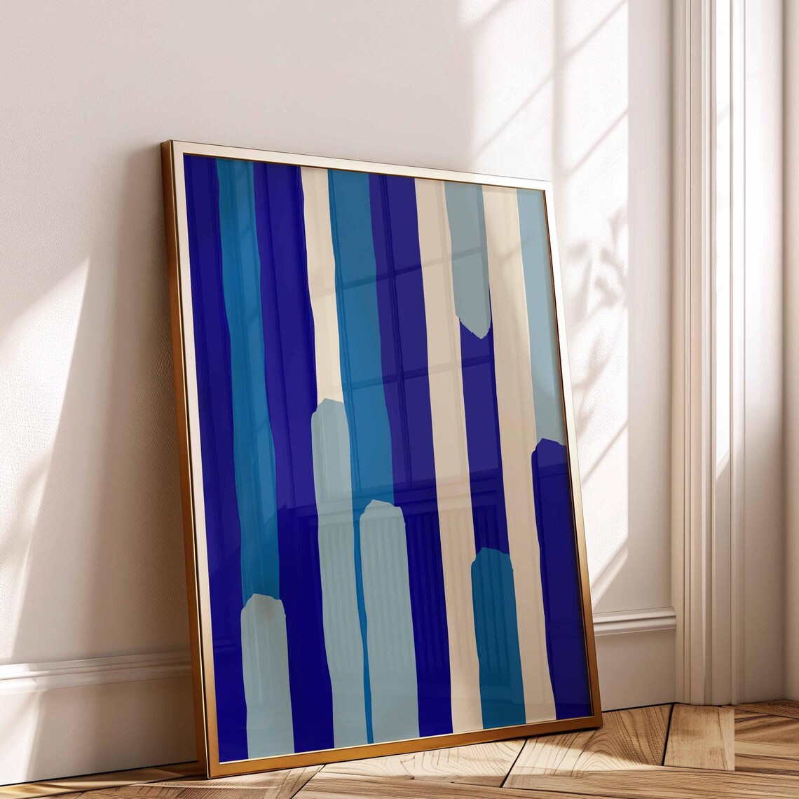 Blue Minimalist Abstract Stripes Geometric Art Print