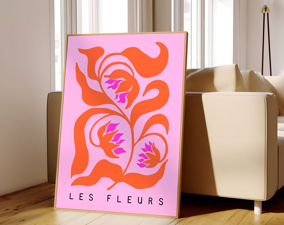 Bold Les Fleurs Pink Orange Abstract Botanical Flower Poster
