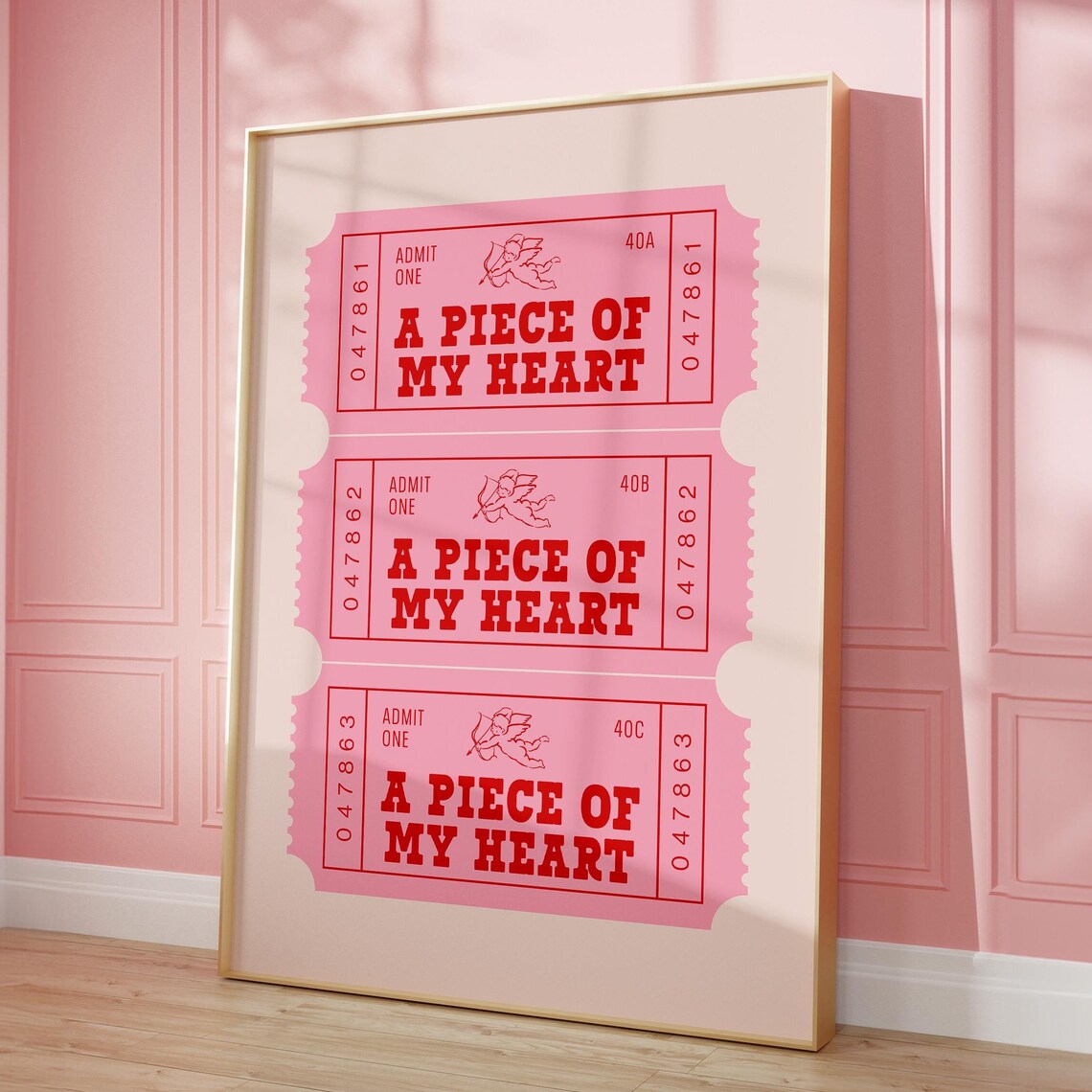 A Piece of My Heart Retro Ticket Stub Pink Valentines Day Art Poster