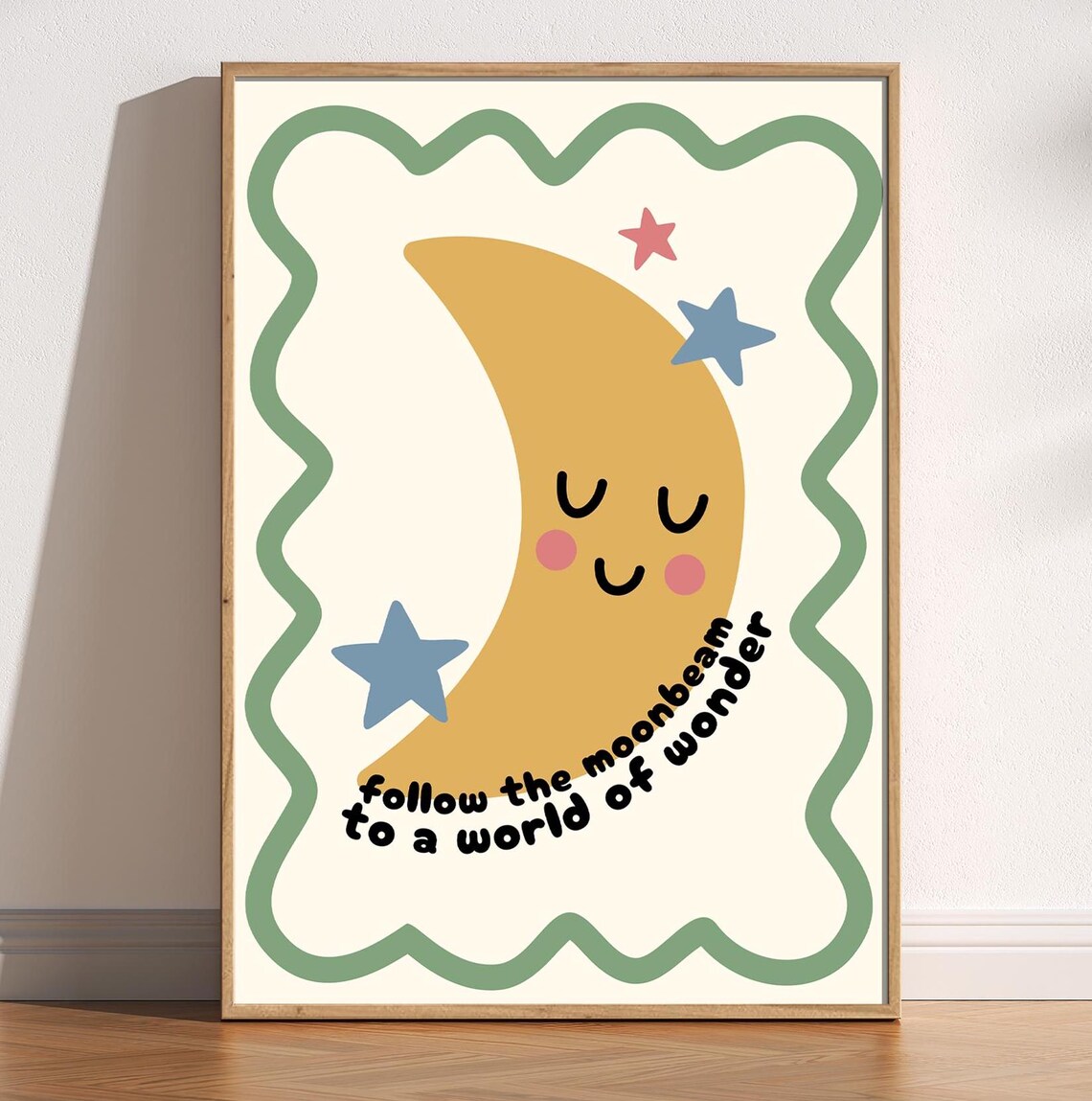Follow The Moon Beam Kids Nursery Art Print