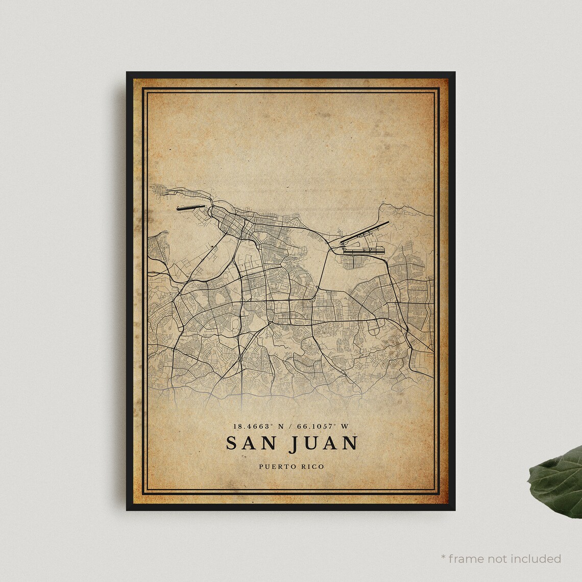 San Juan Vintage Map Print, Retro Puerto Rico Poster