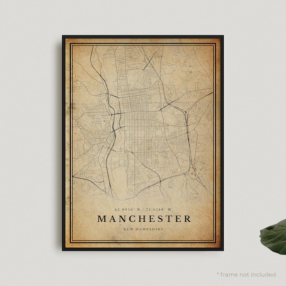Manchester New Hampshire Vintage Street Map Antique Style Poster