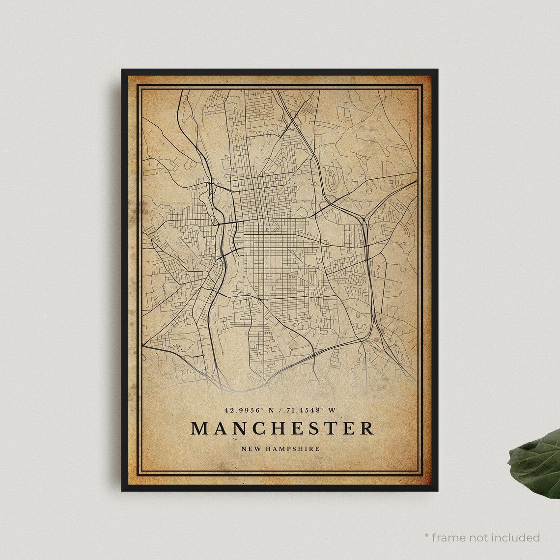 Manchester New Hampshire Vintage Street Map Antique Style Poster