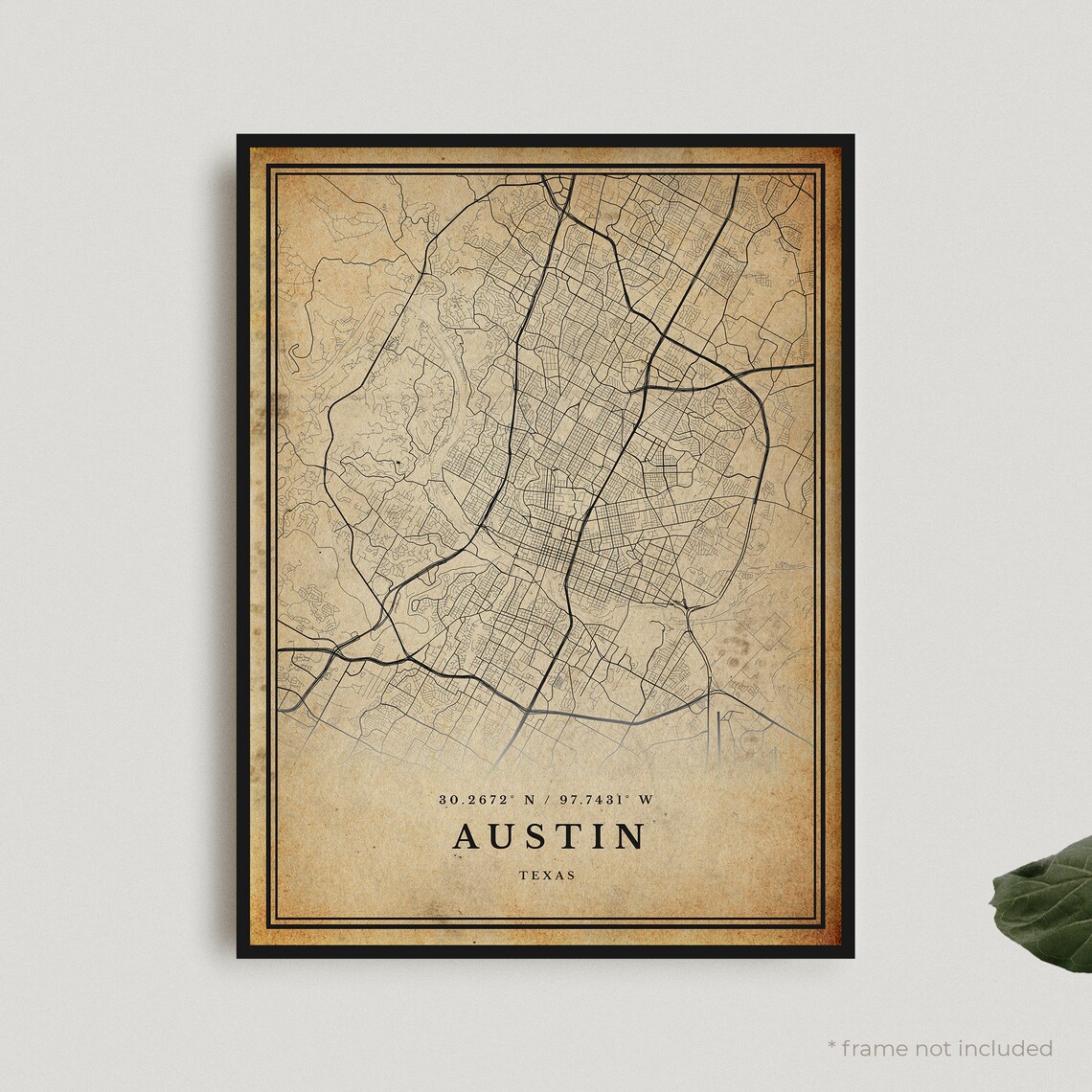 Vintage Austin Texas City Street Map Antique Style Travel Poster