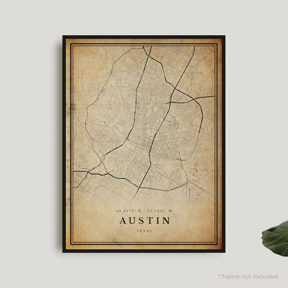 Vintage Austin Texas City Street Map Antique Style Travel Poster