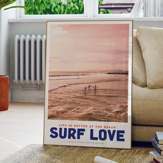Surf Poster Surf Love Movie Poster And Magazine Cover Style Print Coastal Print Beach Print Sea Scape Coastal Prints Sunset On The Beach