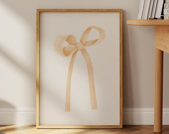 Beige Ribbon Bow Watercolor Print Girly Balletcore Nursery Room