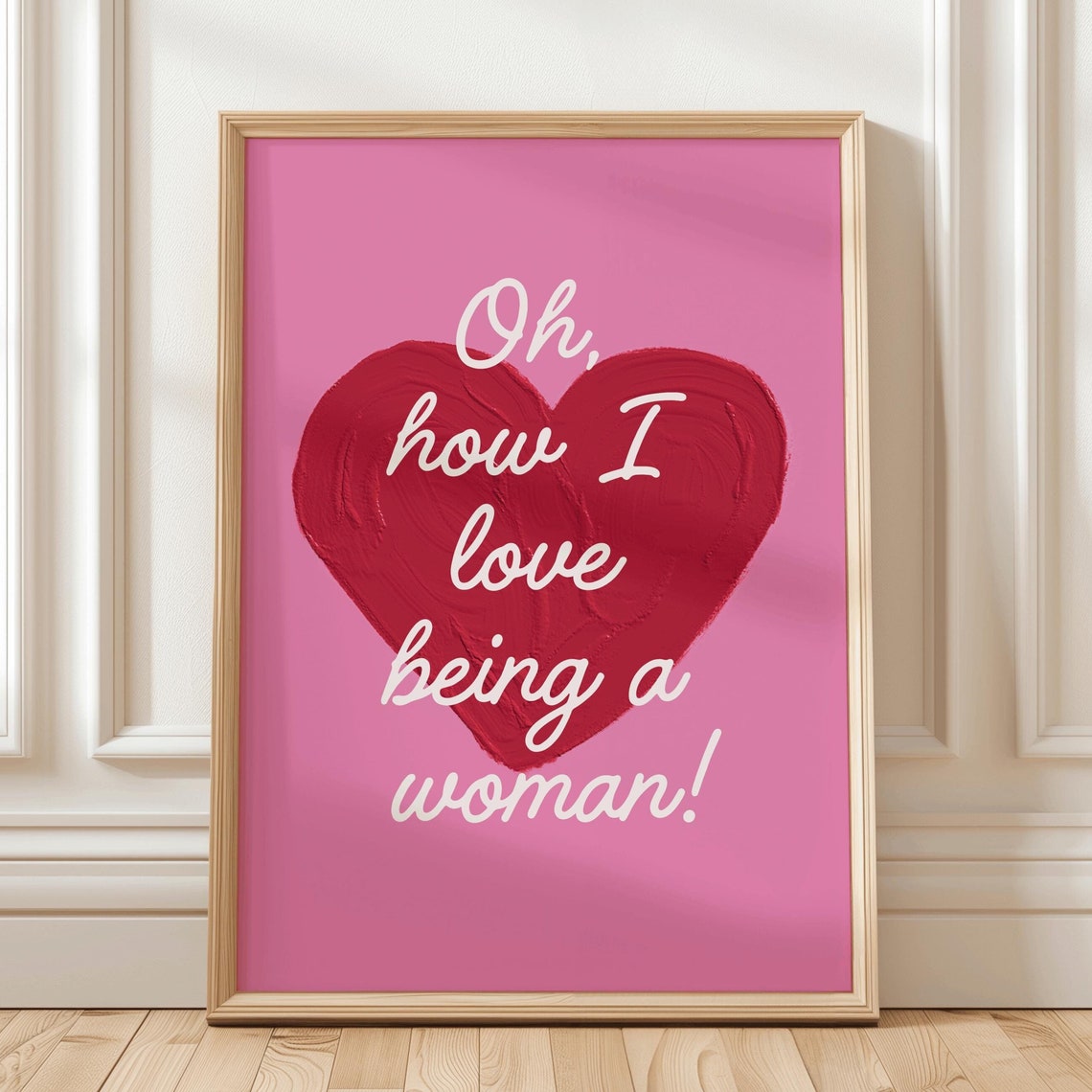 I Love Being A Woman Wall Art Trendy Red Pink Art Retro Bedroom Dorm Decor Girl Power Motivational Quote Cute Apartment Feminist Poster