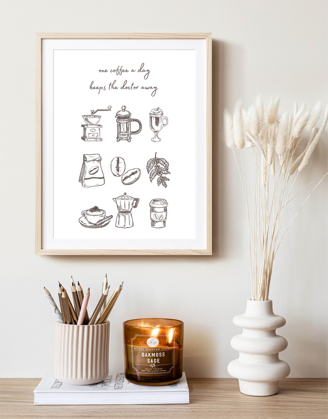 One Coffee a Day Keeps the Doctor Away Sketch Kitchen Poster - Image 2