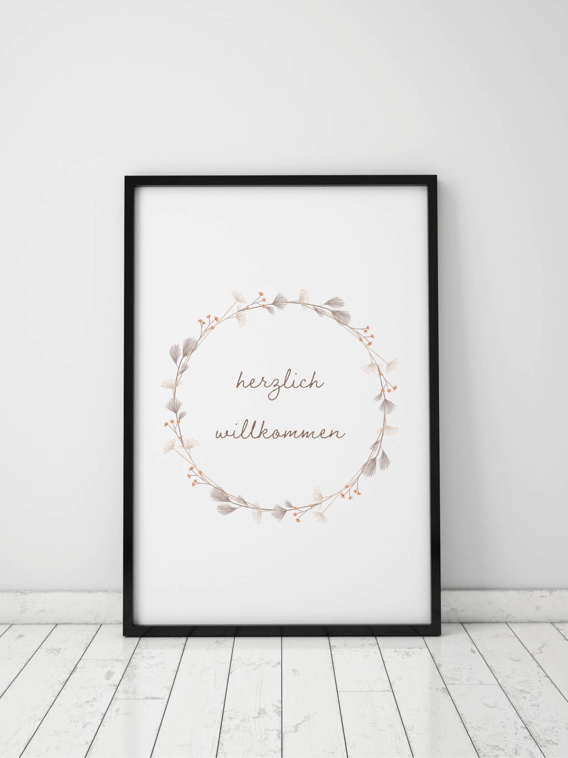 Herzlich Willkommen German Welcome Botanical Wreath Art Poster - Image 2