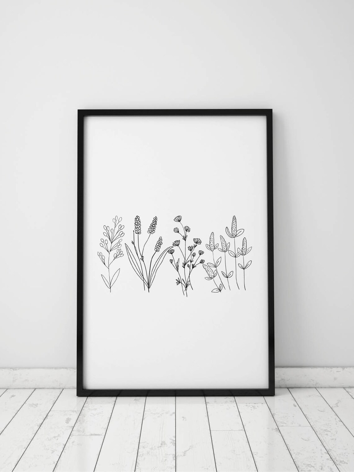 Black And White Wildflower Line Art Minimalist Botanical Poster - Image 2