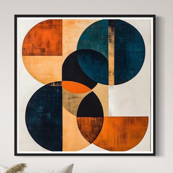 Geometric Shapes Art Print Mediterranean Style Artwork Blue And Orange Abstract Painting Bold Colour Wall Decor Modern Minimalist Home