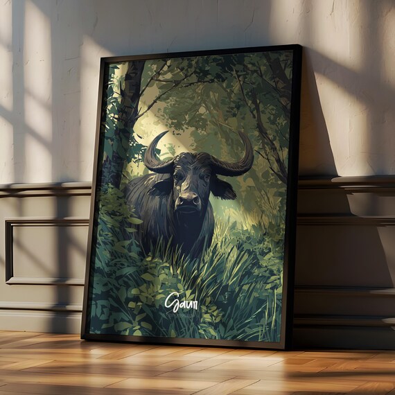 Gaur Framed Art Print Asian Wildlife Decor For Nursery Or Kids Room