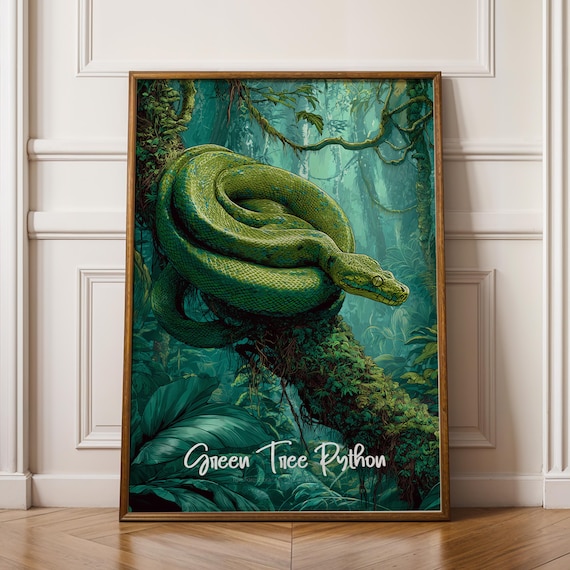 Green Tree Python Framed Poster Jungle Nursery Reptile Wall Art